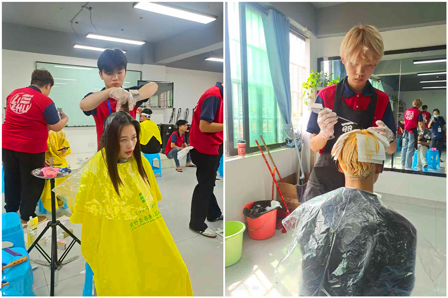 廣西燙染技師班實(shí)訓(xùn)練習(xí)課堂花絮